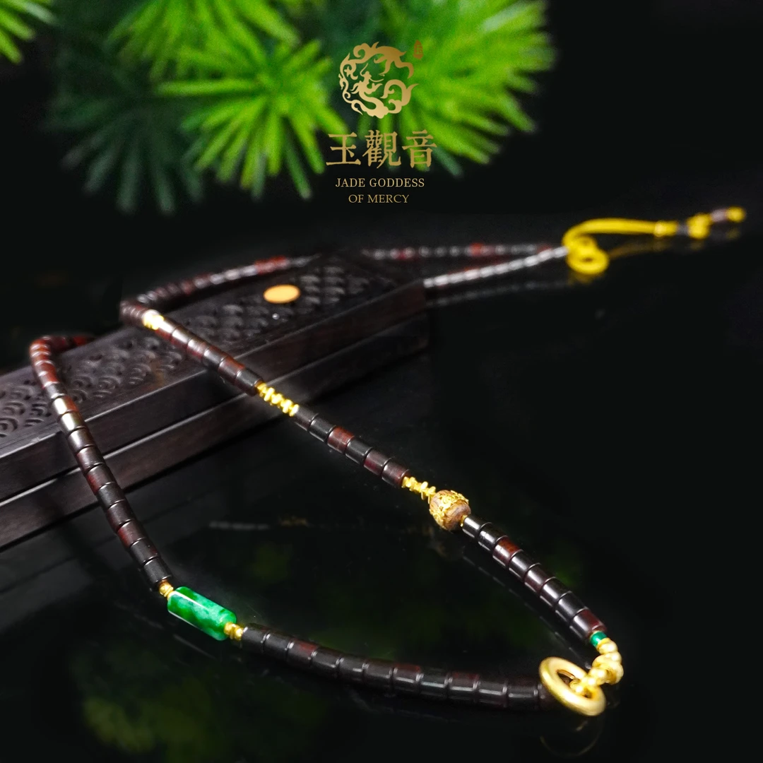 玉观音｜18K金镶嵌路路通项链毛衣链长链天然翡翠A货原创设计百搭