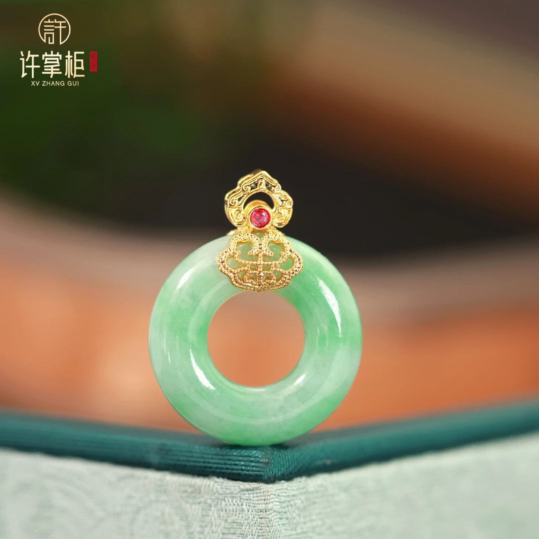 许掌柜｜18K金镶嵌甜甜圈吊坠天然缅甸翡翠A货国潮原创设计气质