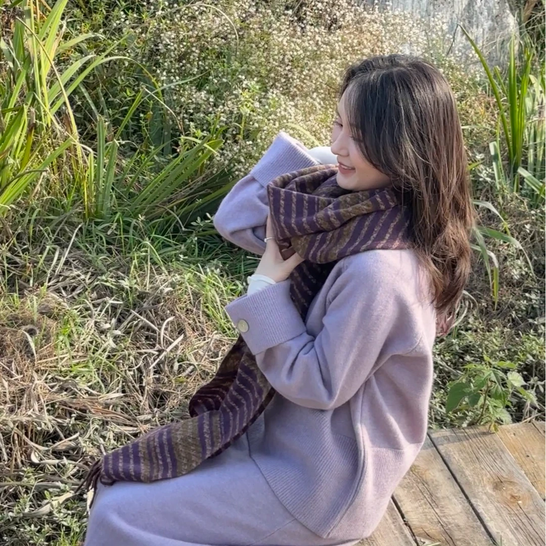 A M阿梦［绝绝紫］新款高级感软糯毛衣高腰半身裙两件套网红慵懒风