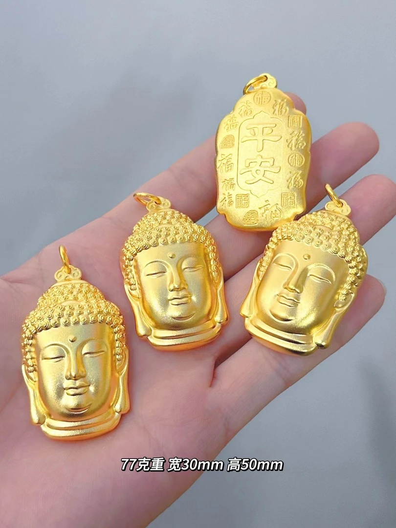 铜合金吊坠 平安大佛头吊坠项链古法实心金色时尚挂坠精美不掉色