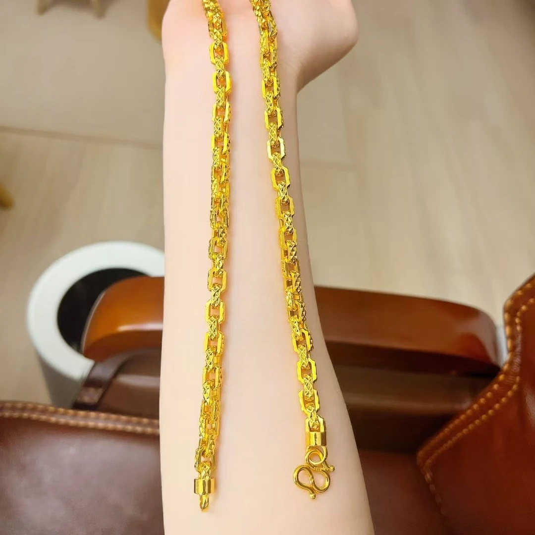 合金项链 精品车花金色卡环项链可游泳不掉色