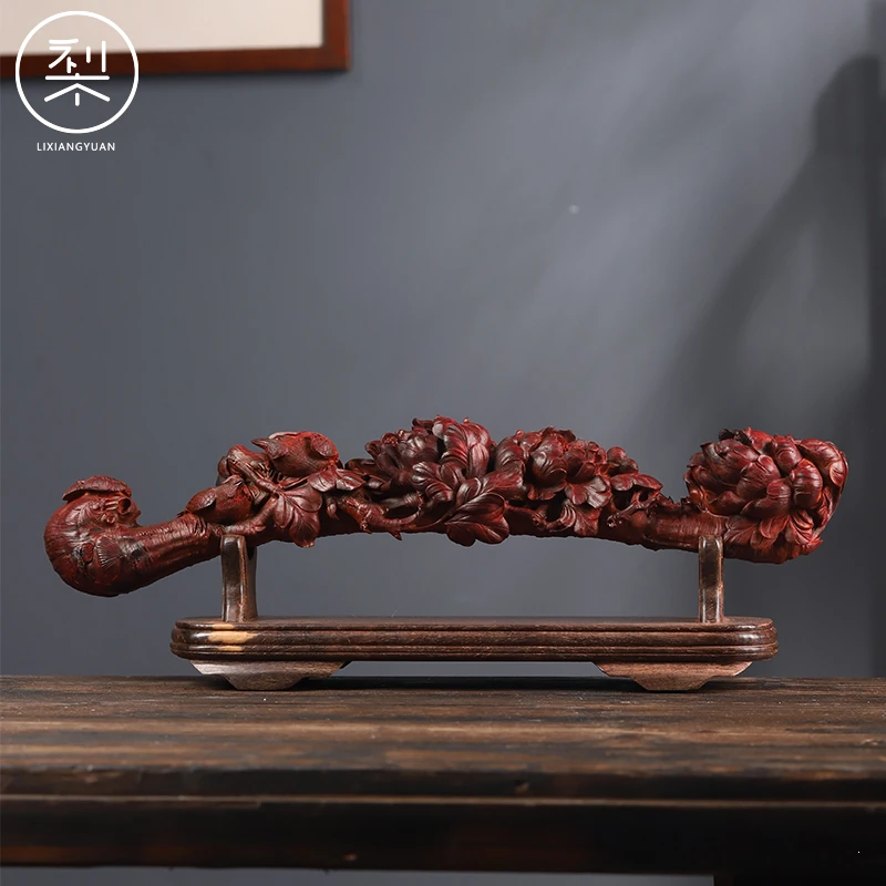 梨香院印度小叶紫檀如意横财摆件檀香紫檀灵芝牡丹红木送礼收藏件