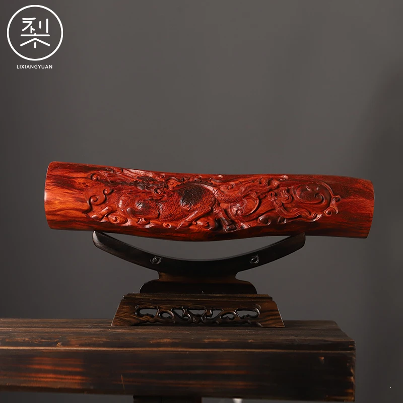 梨香院印度小叶紫檀麒麟如意横财摆件檀香紫檀客厅横材原木料打磨
