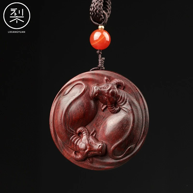 梨香院 扭转乾坤圆牌手把件 印度小叶紫檀木男士随身文玩把玩物件