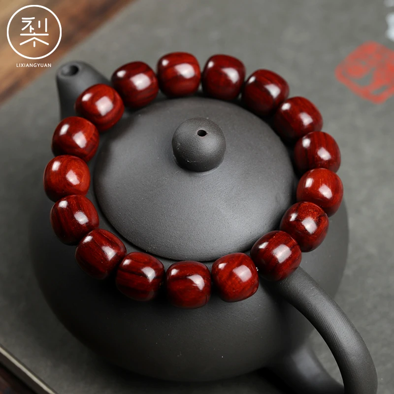 鸡血红木质红木手串佛珠老型珠文玩念珠男女老料檀香紫檀桶珠盘玩