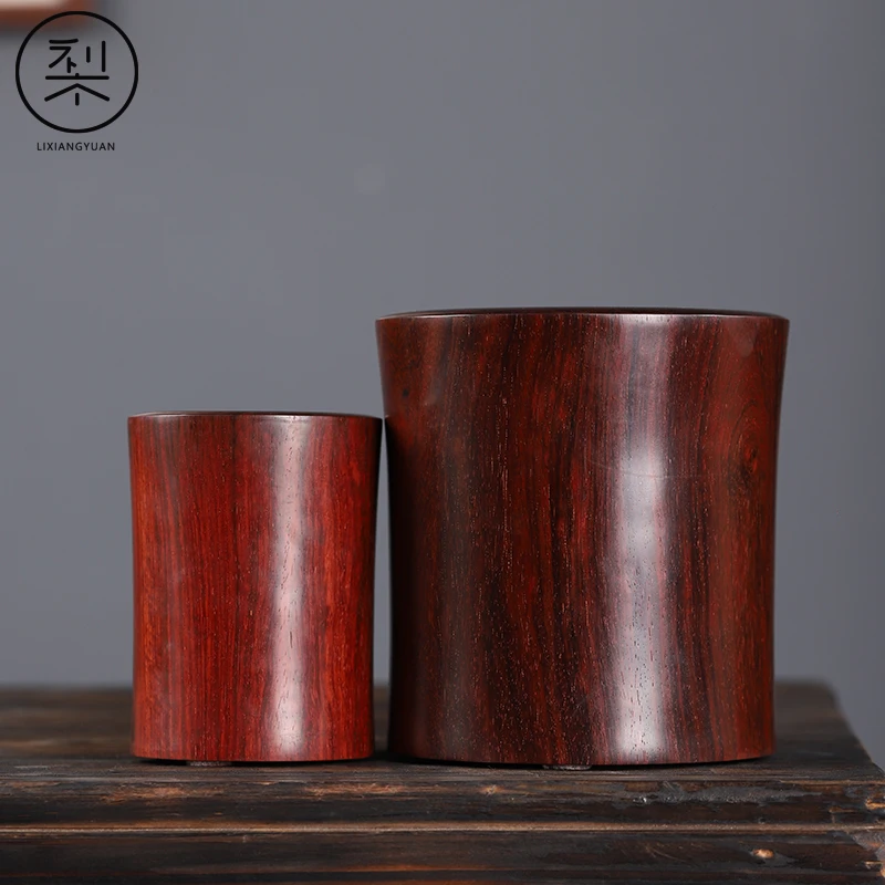 梨香院印度小叶紫檀笔筒同料大口径摆件收藏子母桶文房器具博古架