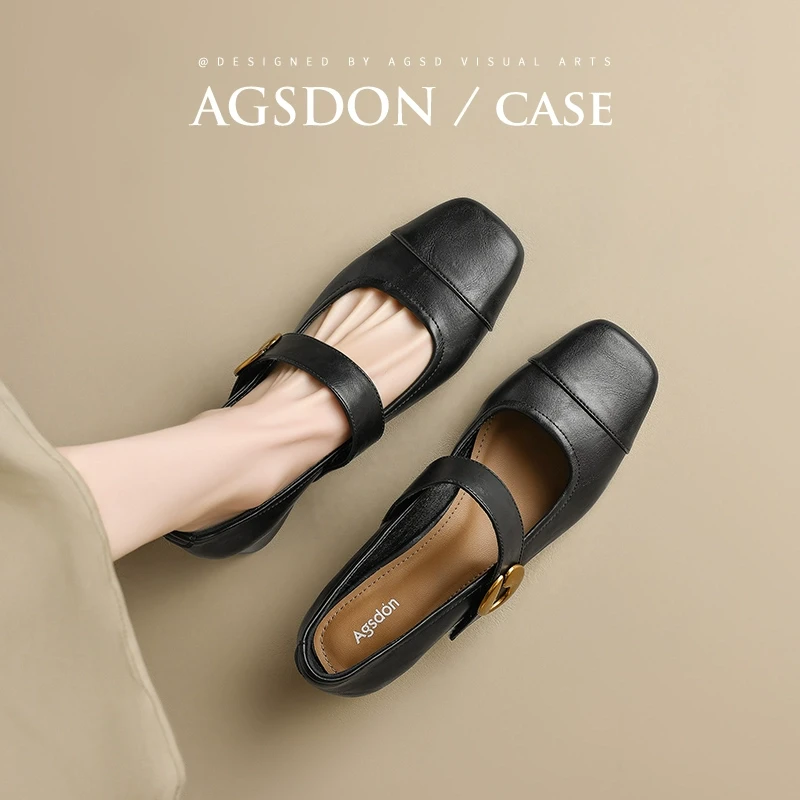 奥古狮登黑色玛丽珍小皮鞋女2024新款秋冬法式通勤百搭软底单鞋爆