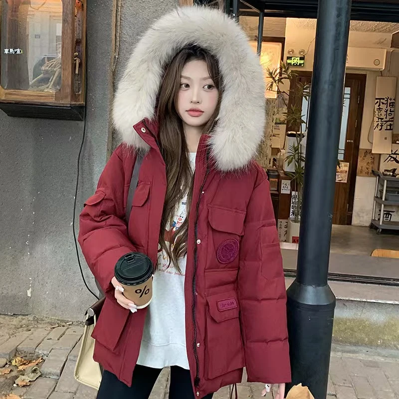 2024冬季新款羽绒派克服貉子毛领工装女款外套连帽韩版休闲女士