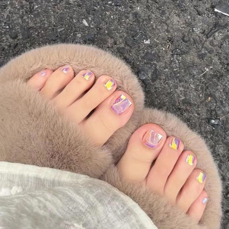 夏日高级镜面月光粉脚指甲穿戴美甲幻彩极光显白脚趾甲甲片F-050