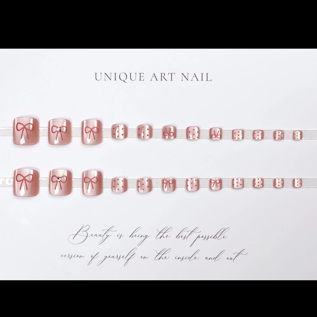 ins显白脚甲片爆款波点蝴蝶结猫眼脚趾甲穿戴甲可爱美脚甲片F-086