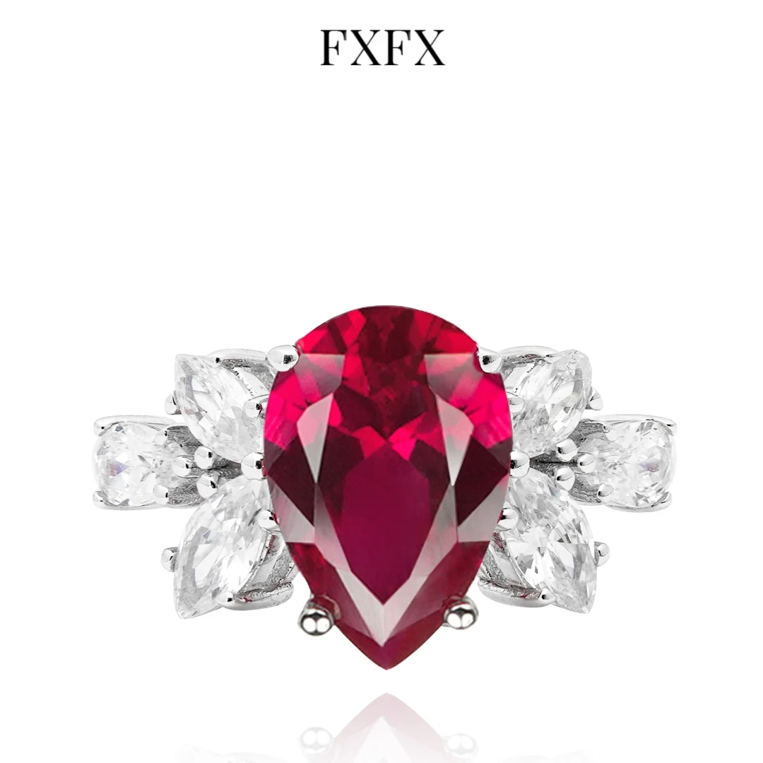 FXFX 925银合成锆石戒指 曼曼 培育鸽血红色复古小众轻奢欧美指环