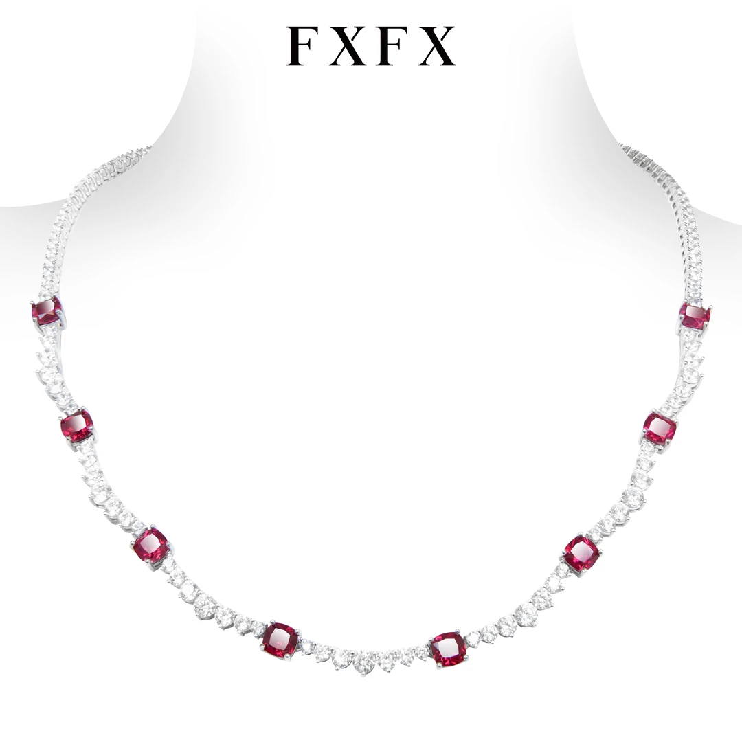FXFX 坠链均925银合成锆石 赫拉 红色轻奢复古欧美小众镶嵌项链女