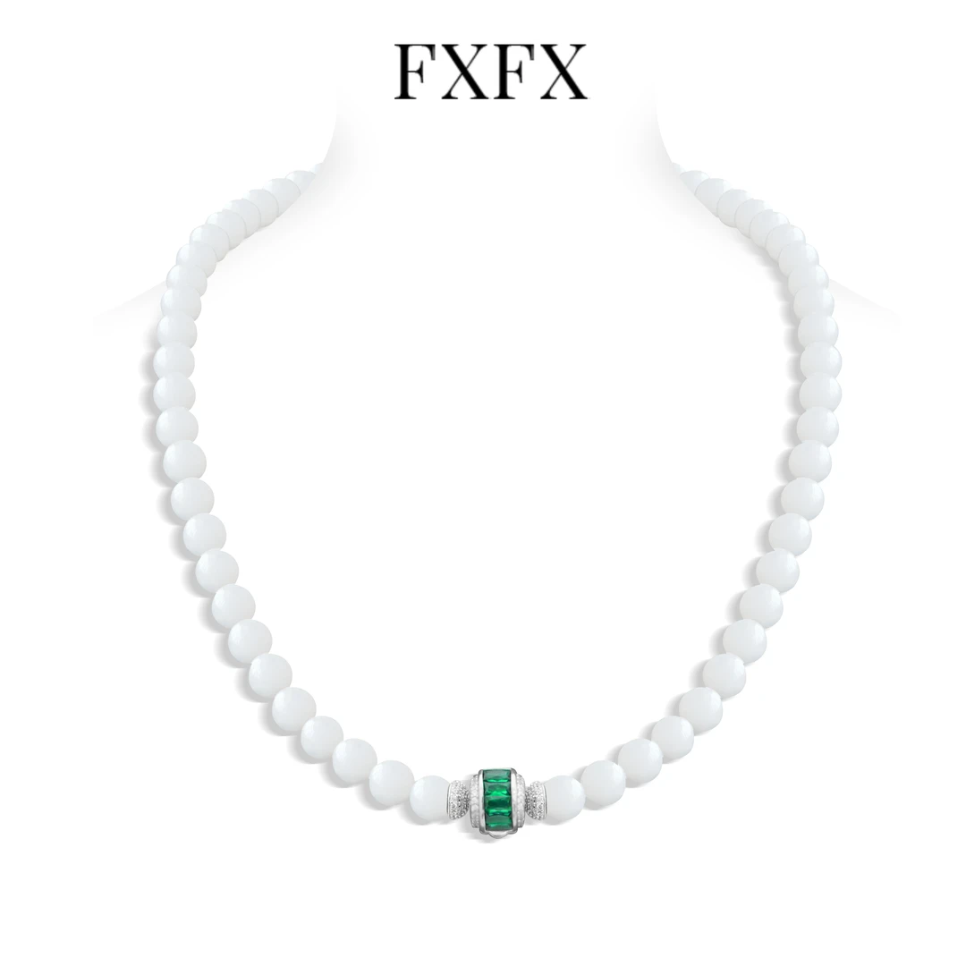 FXFX 坠链均925银合成锆石 【霜地白珠串】白色 百搭春日花花女项链