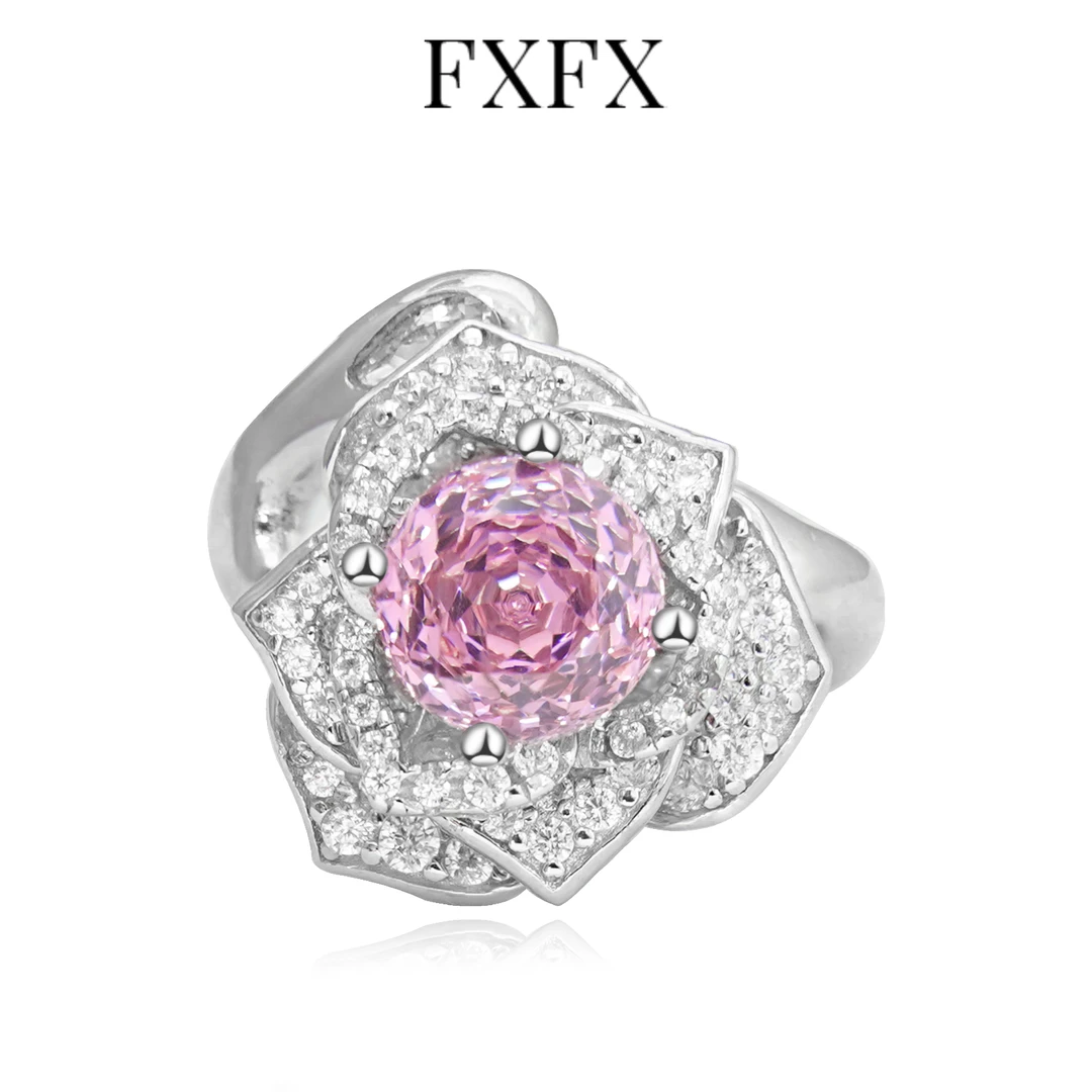 FXFX 925银合成锆石戒指 【洛神】豪镶帕帕拉帢色 春日花花设计指环