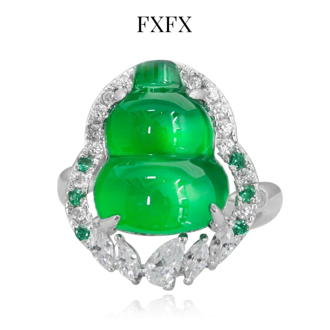 FXFX 925银合成锆石戒指 【福禄】满绿 时尚葫芦轻奢春日花花女指环