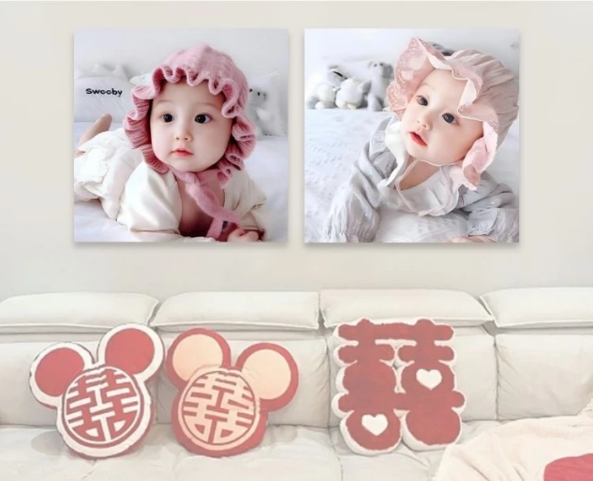 客厅房间婚房宝宝画报墙贴备孕宝宝贴画备孕龙凤胎防水海报墙贴