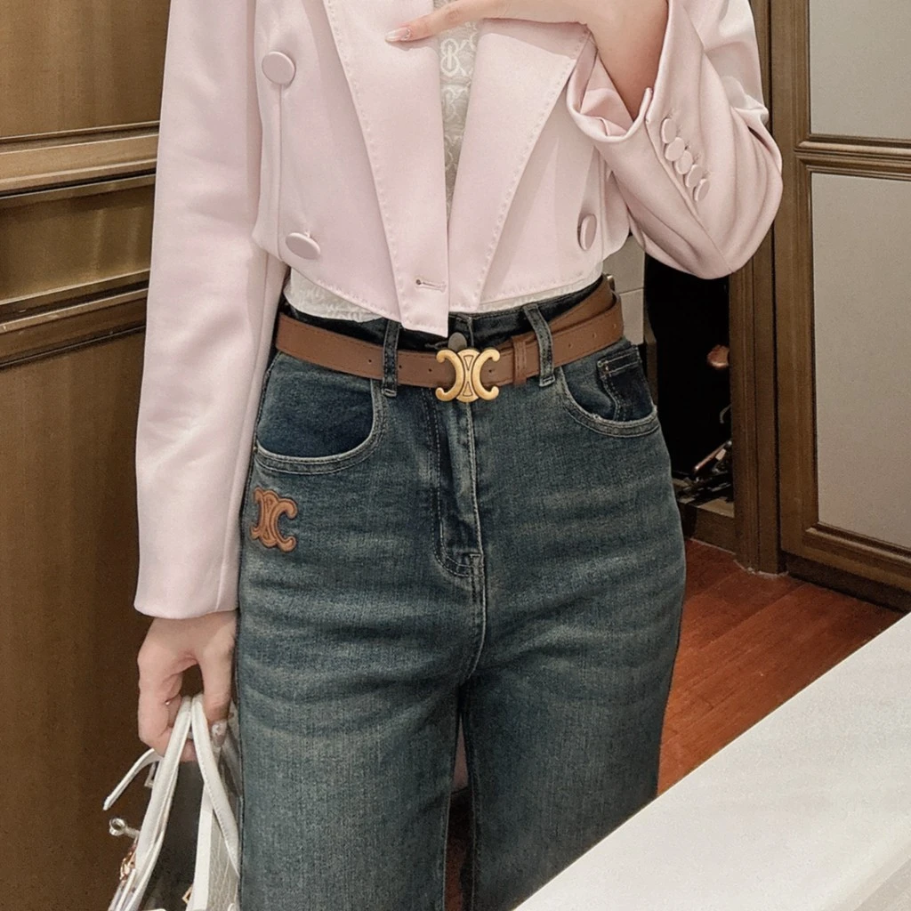 田娇baby 蓝色直筒牛仔裤时尚气质设计感显瘦休闲