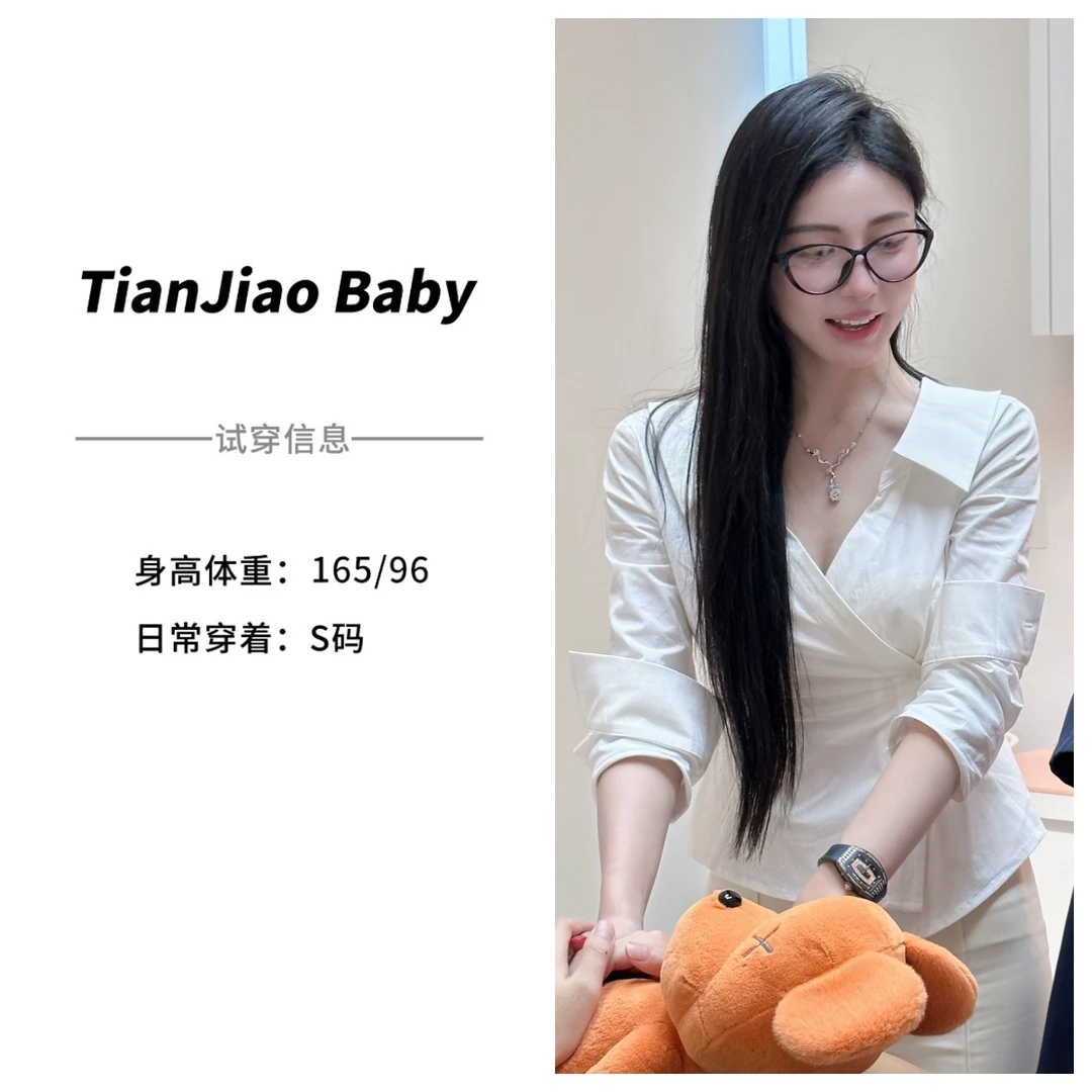 田娇baby  秋季新款  白色交叉衬衫  气质显瘦长袖修身小众修身款