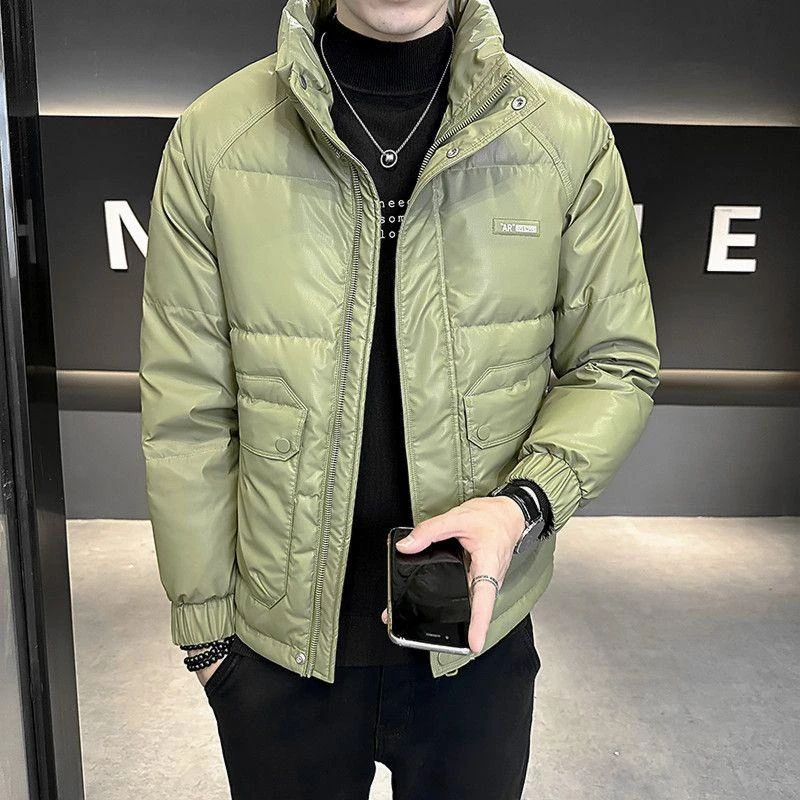 波司登痞帅羽绒服男士短款潮流修身立领高级感潮牌PU皮上衣冬季20