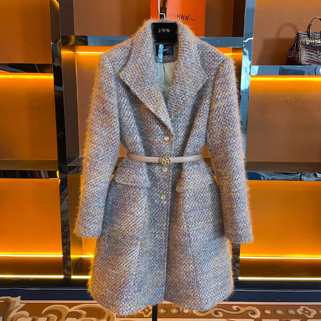 90白鹅绒(袖子也有绒)英伦潮流时尚收腰中长款鹅绒服DHZFF406843