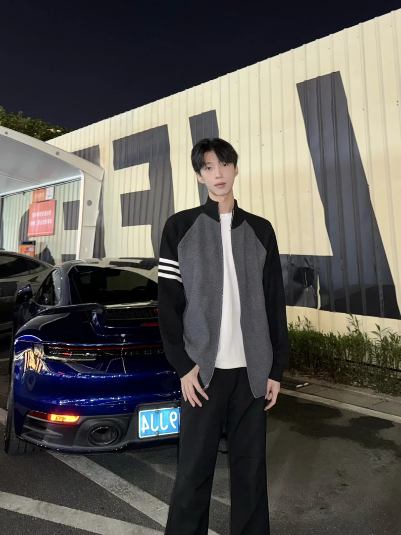 秋冬保暖撞色拼接针织毛衣开衫拉链外套 MY004