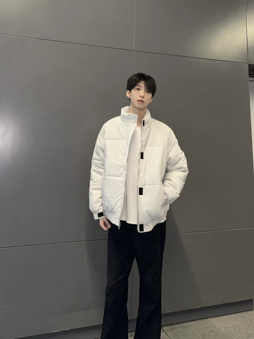 韩版秋冬加厚简约保暖棉服外套百搭纯色宽松休闲棉服