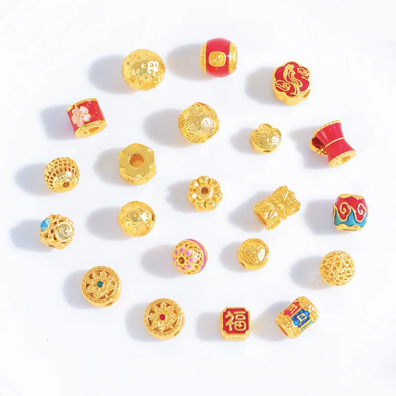 铜合金六字元宝福字月球吉祥八宝通孔祥云桶珠diy手串配件