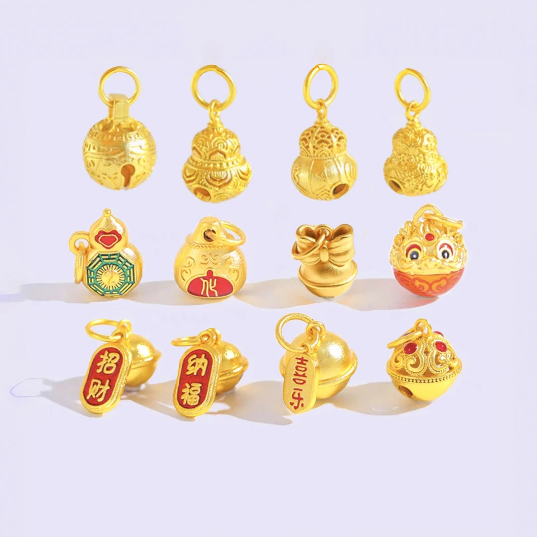 铜合金珐琅彩荷花莲花太岁葫芦蝴蝶结脆响铃铛diy编绳配件