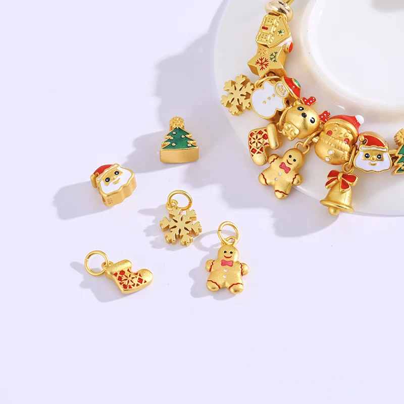 铜合金圣诞老人雪人圣诞树麋鹿平安果通孔挂坠diy手串项链配饰