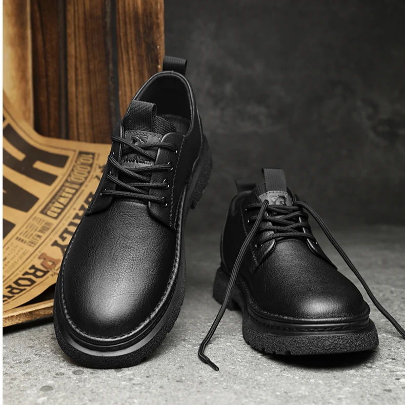 西部公羊2025防滑软底秋季低帮百搭爆款皮鞋工作时尚黑色休闲皮鞋