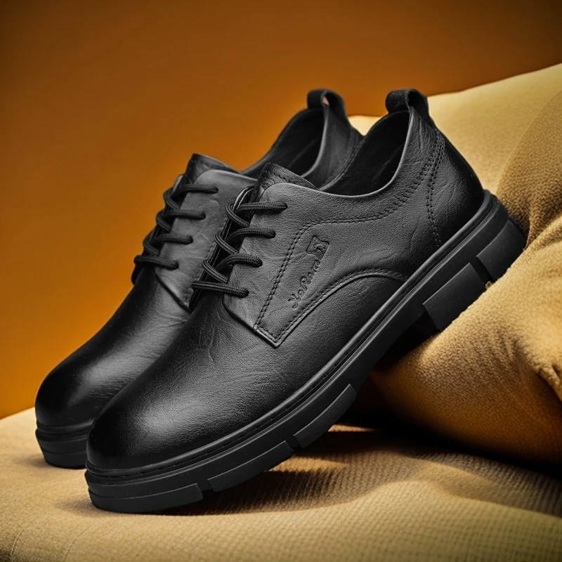 西部公羊新款男士黑色软底皮鞋英伦风潮鞋四季百搭上班休闲牛皮鞋