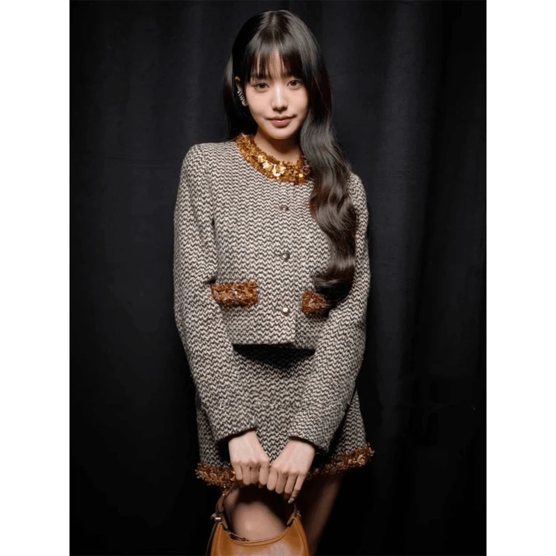 XC张元英同款小香套装女法式钉珠短外套搭镶钻半裙两件套BN8002