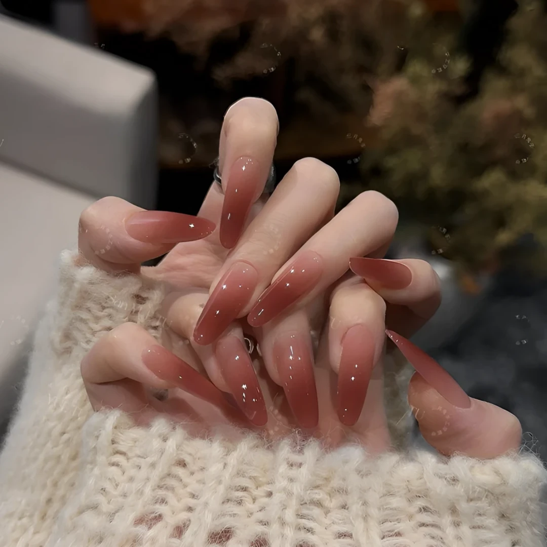 【烟熏玫瑰】纯手工光疗穿戴美甲玫瑰渐变色轻奢显白高颜值定制美甲