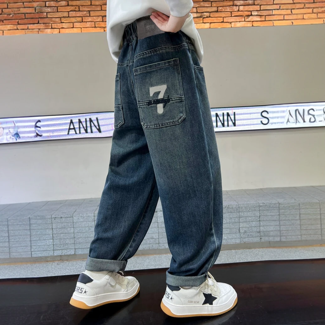 儿童牛仔裤春秋新款洋气裤子中大童牛仔裤休闲百搭软牛仔宽松长裤