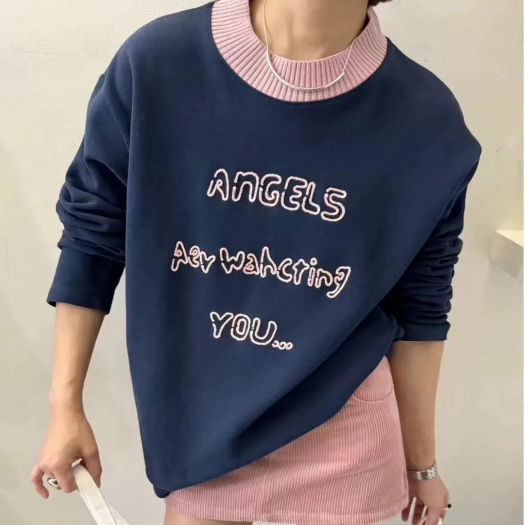 【LD756】冬季新款复古撞色字母T长袖打底衫