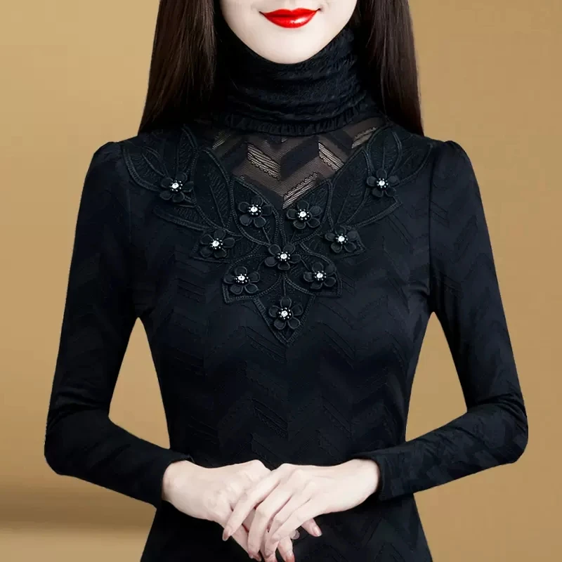 10114高领蕾丝打底衫【只剩M跟4XL】