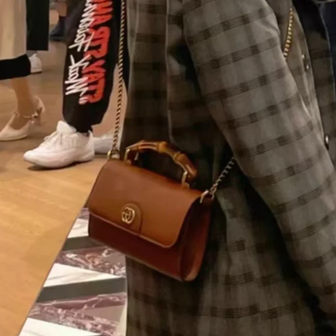 95新 GUCCI/古驰 坤球奢选 古驰戴安娜竹节链条包