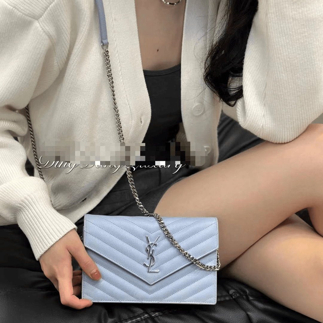 95新 YSL/圣罗兰 CS5303/蓝色小号信封/斜挎包