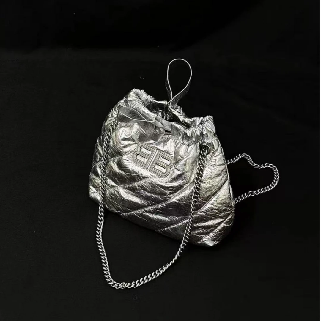 95新 Balenciaga/巴黎世家 坤球奢选 巴黎世家mini银色垃圾袋