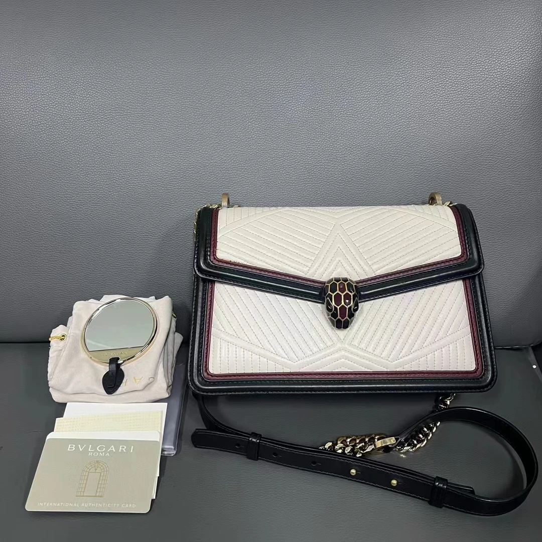 95新 BVLGARI/宝格丽 坤球奢选宝格丽拼色风琴包