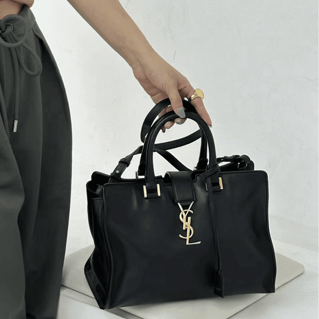 95新 YSL/圣罗兰 CS5219/黑金中号cabas/斜挎包