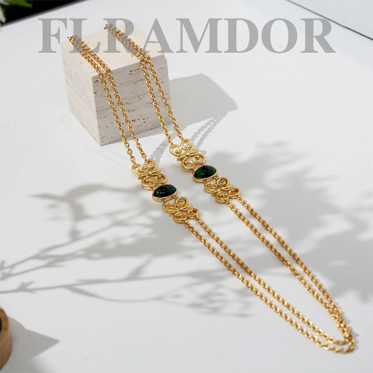 铜合金合成锆石项链 双子星琉璃项链 长款复古百搭简约时尚