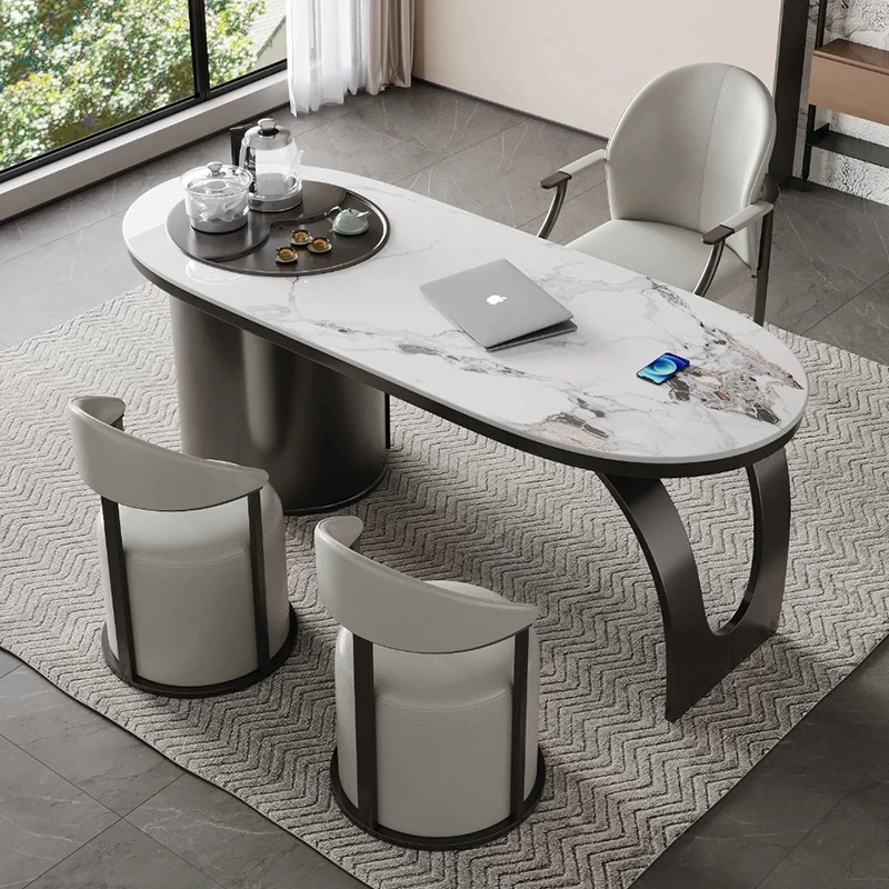 轻奢简约茶台自动烧水泡茶意式茶桌商务家用岩板茶桌阳台泡茶桌子