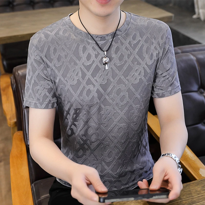 夏季冰丝薄款短袖T恤男士运动休闲透气镂空百搭潮流半袖ins宽松01