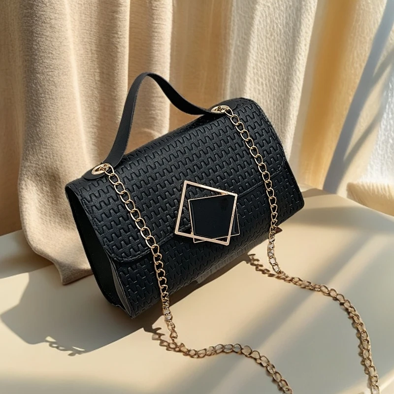包包女时代磁扣小方包时尚百搭单肩斜挎链条女包包