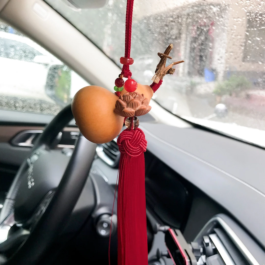 天然葫芦平安车载挂件高档莲花吊坠车内后视镜挂饰手工编织挂绳