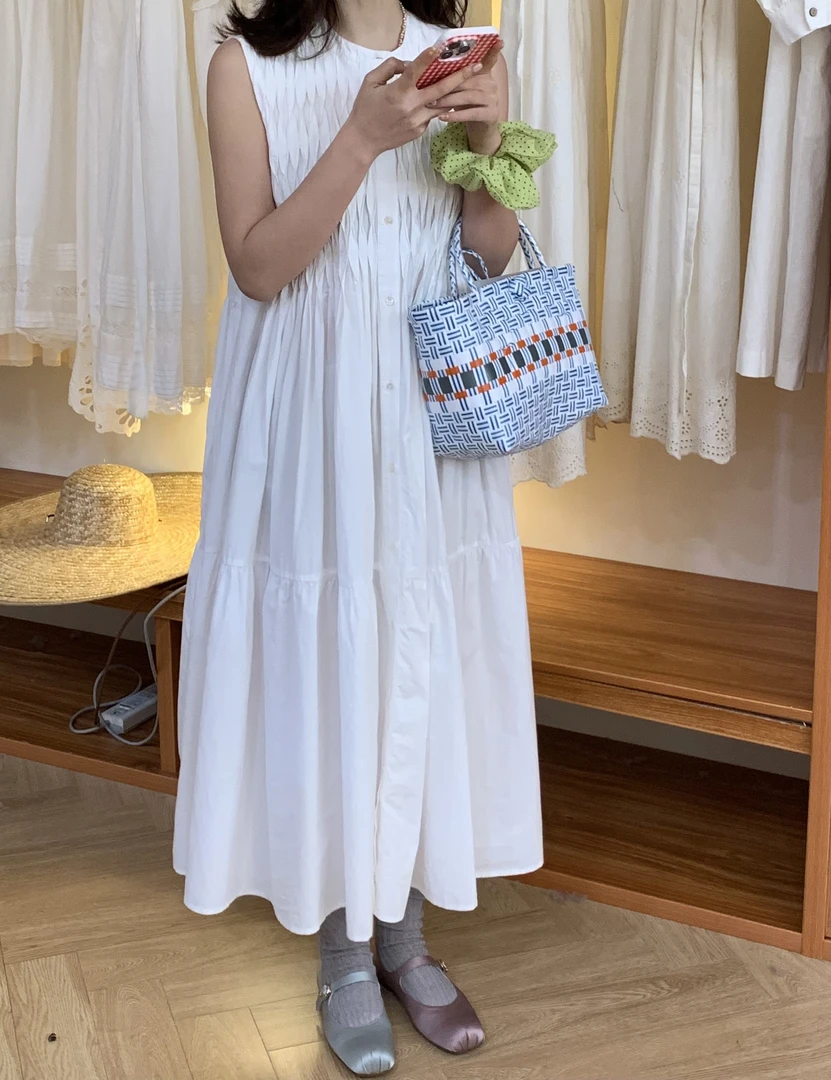 秋屿moment法式圆领无袖夏季连衣裙