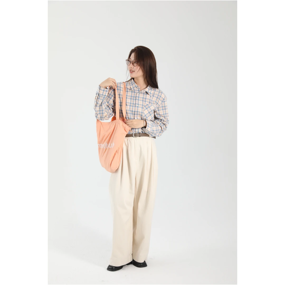 秋屿moment 自制 复古法式百搭时尚休闲格子长袖衬衫