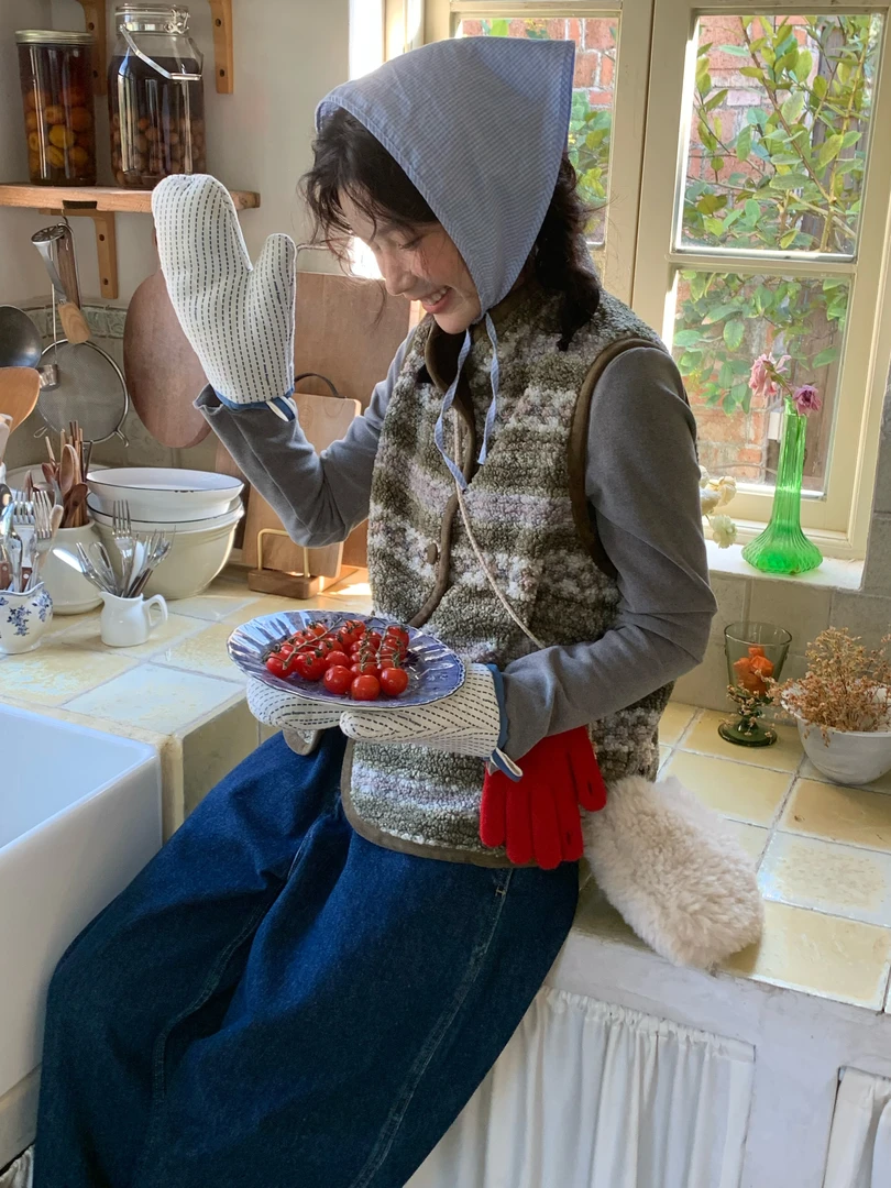 秋屿頔moment  自制 冬季百搭保暖彩条设计感马夹