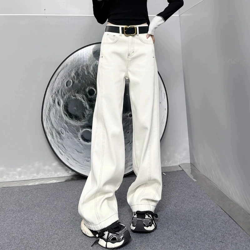 梨形欧货高腰牛仔裤女2025秋冬新款直筒阔腿裤休闲宽松显瘦拖地裤